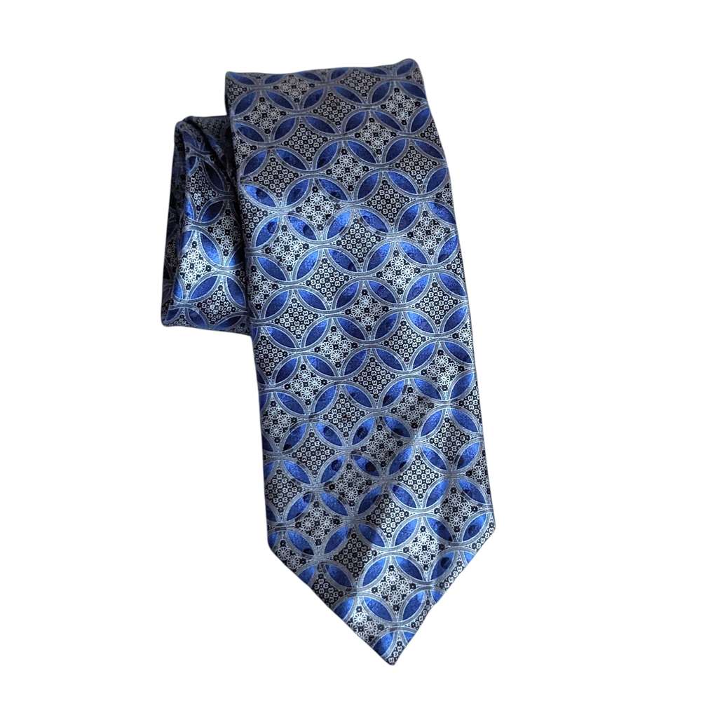Like New Ermenegildo Zegna Men's Geometric Blue Silk Tie